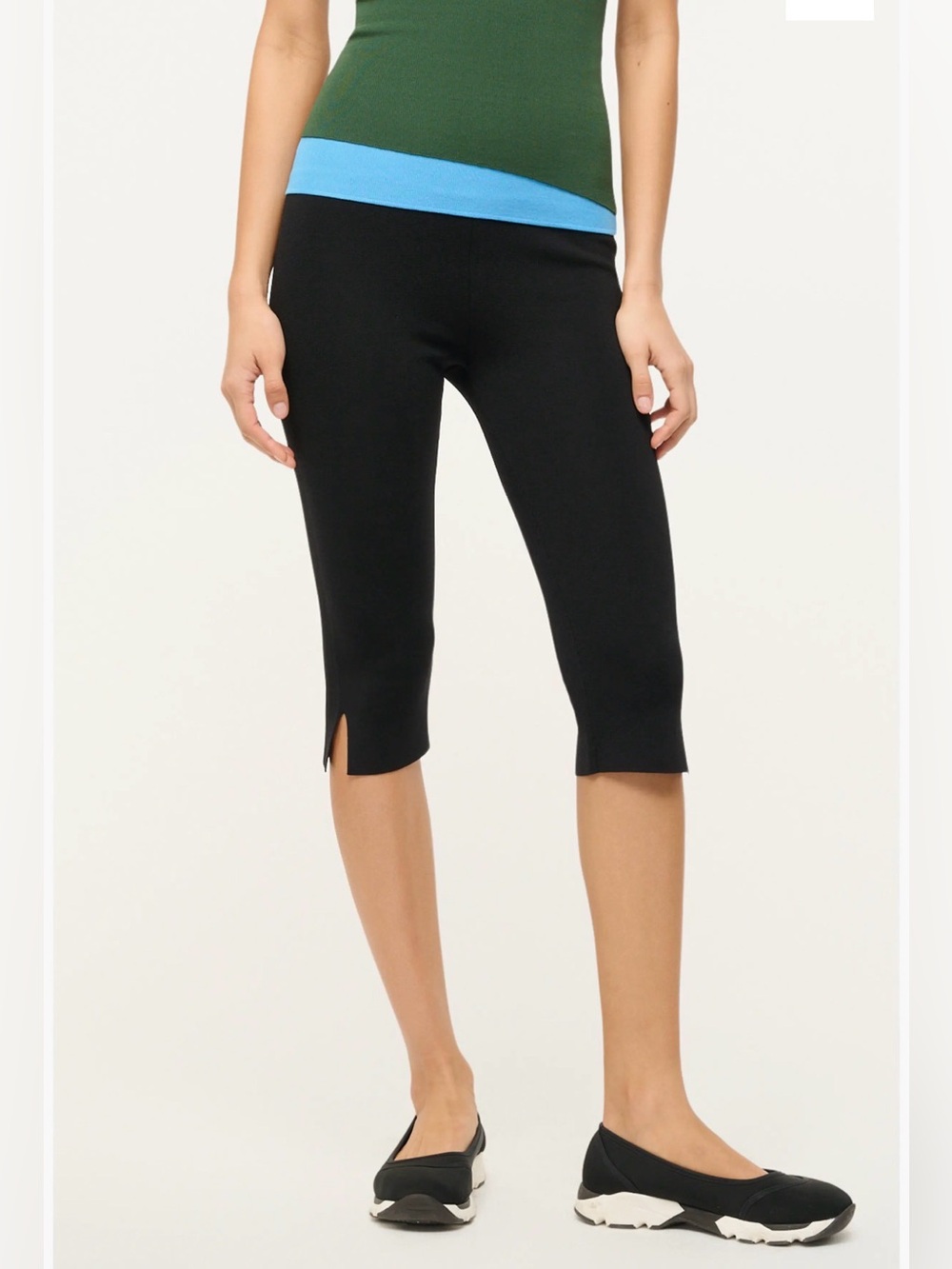 New NWT Staud Black Knee-Length Stretch Shorts Capri Pants with Side Slit large